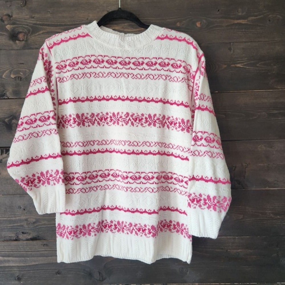 Retro Fair‎ Isle Sweater Womens M Floral Pullover Round Neck Cottagecore